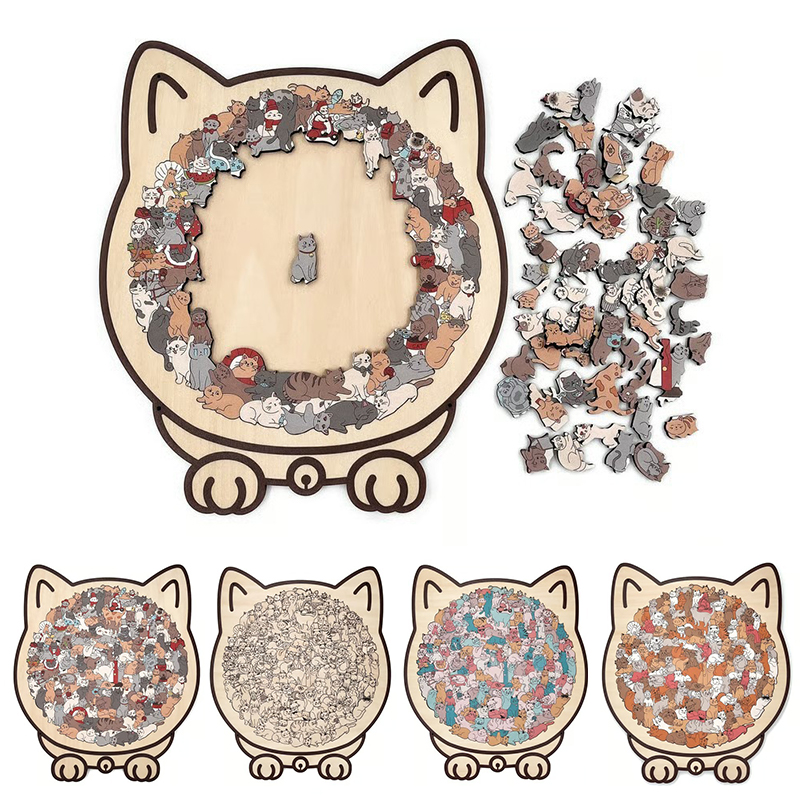 Woodworking Jigsaw - 135피스 모란디 컬러 고양이 모양 나무