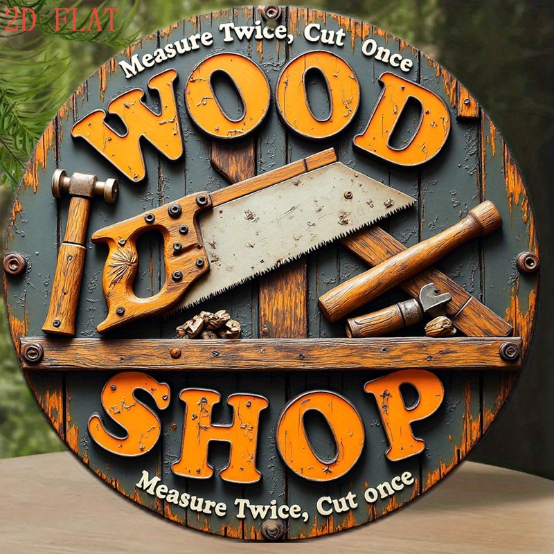 Woodworking Art - 빈티지 2D 8인치 원형 금속 사인,