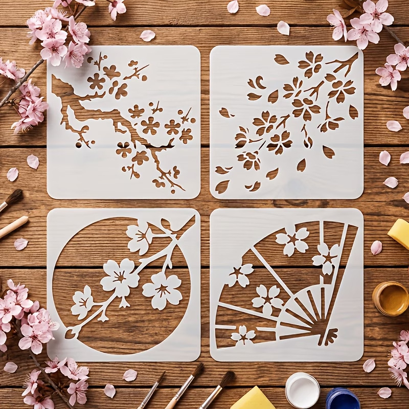 Woodworking Art - 4PCS 일본 벚꽃 스텐실 재사용 가능한