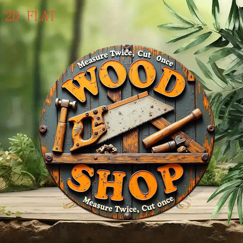 빈티지 2D 8인치 원형 금속 사인, 농가풍 목공 테마 - Woodworking Art 리뷰 및 가격