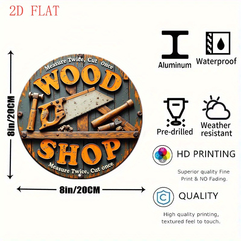 빈티지 2D 8인치 원형 금속 사인, 농가풍 목공 테마 - Woodworking Art 리뷰 및 가격