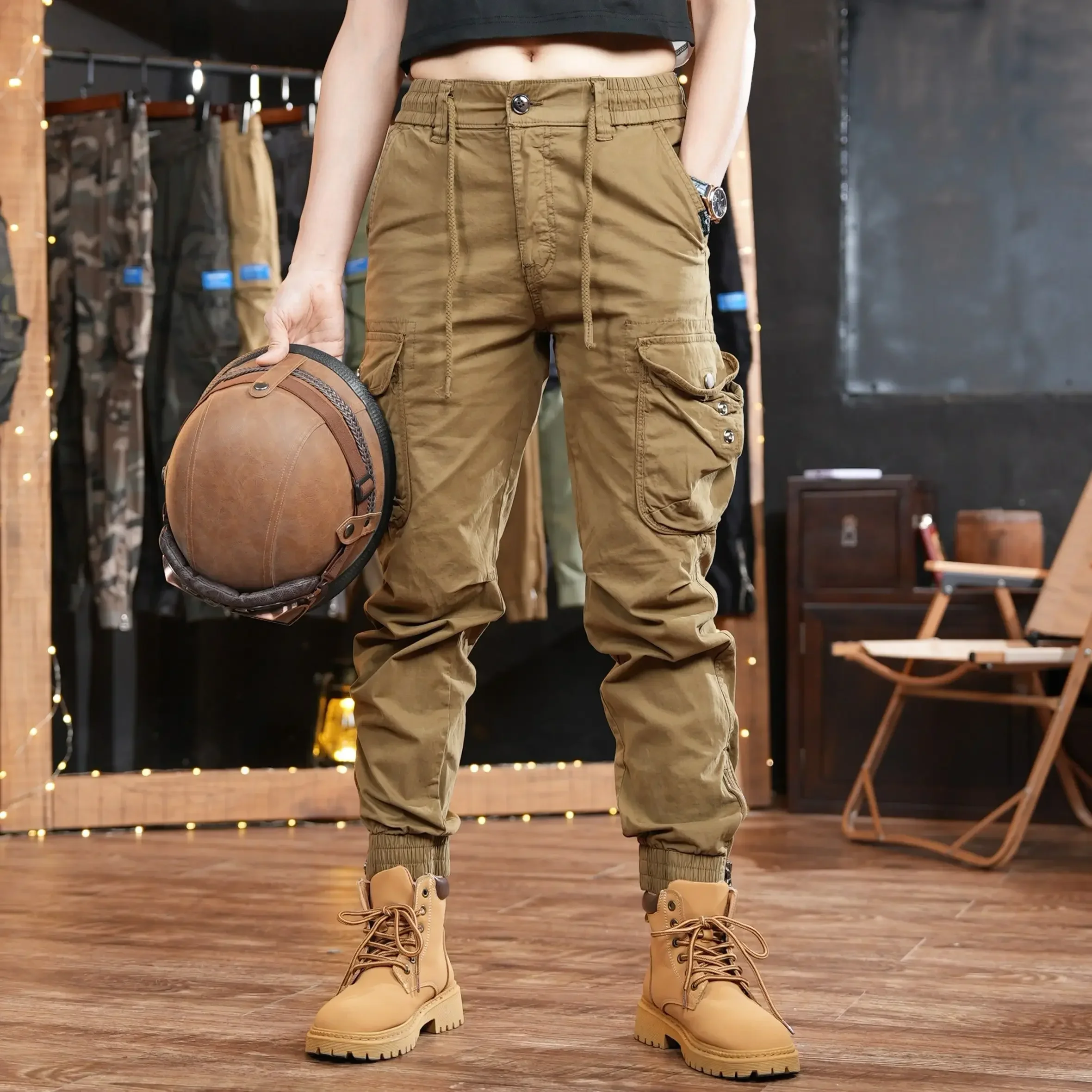 멀티 포켓 야외 바지 남성용 카고 바지 카키 하이킹 슬 - Woodworking Brand 리뷰 및 가격
